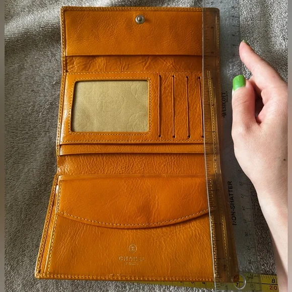 CHANEL Coco Chanel Mustard Monogrammed Bust & Logo Trifold Wallet - Picture 4 of 6